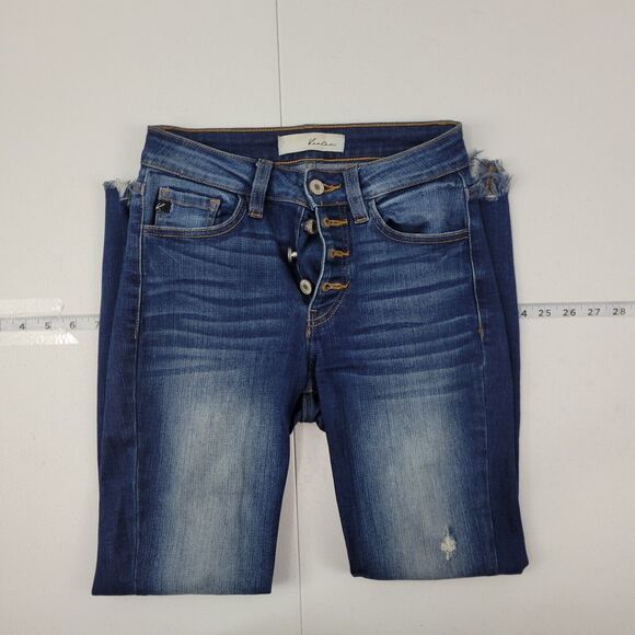 Kancan High rise ankle skinny jeans 1/24 distressed blue 3089 button fly‎ - Picture 1 of 12